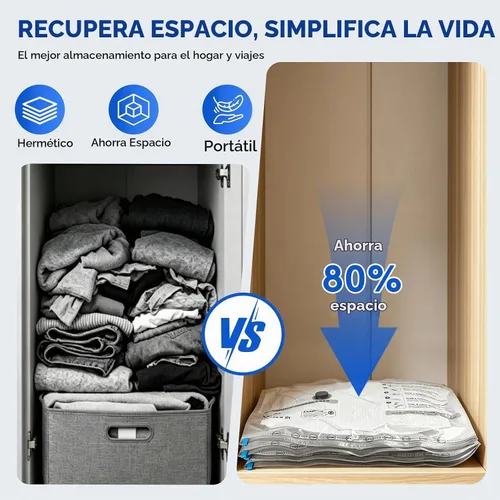 Vista 2 de Bolsas de vacío para viajes con bomba recargable, 3 tamaños de bolsas de sellado al vacío para ropa, bolsas de viaje de compresión al vacío