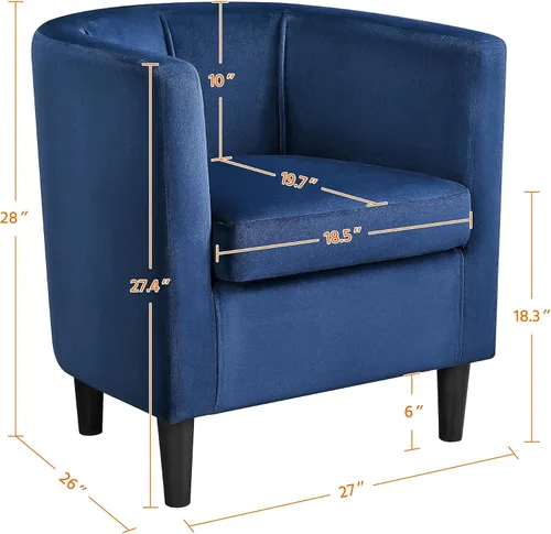 Vista 3 de Topeakmart Silla de club de terciopelo, elegante silla decorativa tapizada para sala de estar, recepción, dormitorio, color azul