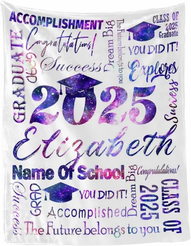 Vista 14 de MyPupSocks Manta personalizada para regalo de graduación, felicitaciones clase de 2025, manta azul personalizada de forro polar 2025 para hermana