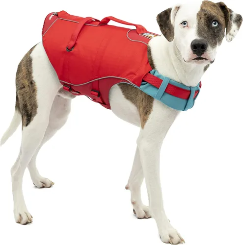 Vista 11 de Kurgo Surf n' Turf Life Jacket, Chili Red, Small Life Vest for Active Water Dogs, 2 Control Handles, 3 Adjustment Points, Reflective Trim, Leash