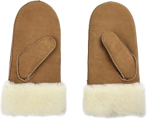 Vista 2 de Surblue Manoplas de gamuza de oveja de invierno para hombre, piel de oveja de alta calidad, cálido puño grueso forrado de lana de cordero