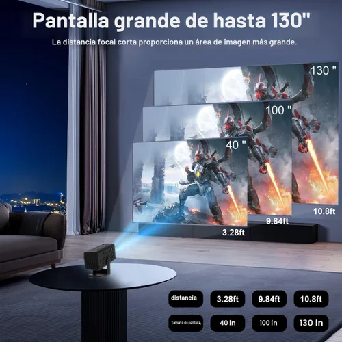 Vista 7 de Mini proyector con Wifi y Bluetooth 4K soporte proyector de película portátil Smart Bedroom Outdoor Projector Screen, Auto Keystone,135°Degree