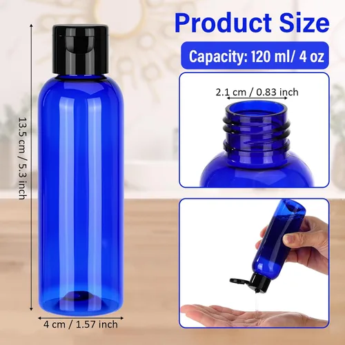 Vista 2 de Mimorou 50 botellas de plástico para apretar con tapa, recipiente recargable ámbar vacío, botella pequeña de aseo de viaje para loción, champú