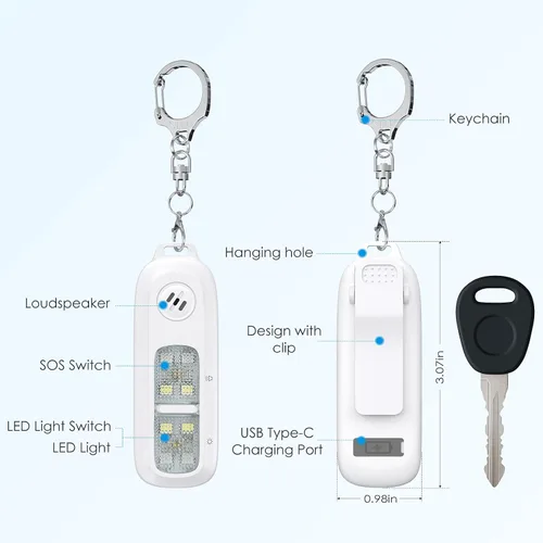 Vista 6 de AMIR Alarma de seguridad personal para mujer, linterna recargable con clip, alarma personal de sonido seguro de 130 dB con luces estroboscópicas