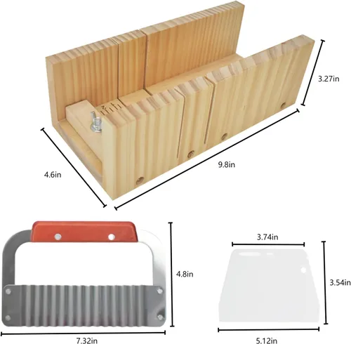 Vista 5 de Artcome Kit de moldes de corte para hacer jabón de pan, 2 moldes rectangulares de silicona de 42 onzas, 2 cajas de madera con tapa, herramienta
