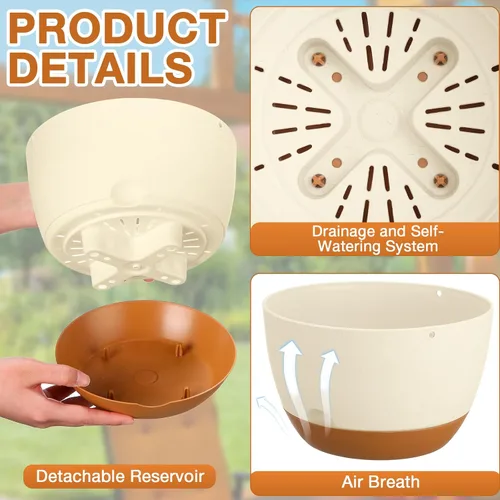 Vista 3 de Mumufy 6 macetas colgantes de 8 pulgadas para plantas de interior y exterior, color beige