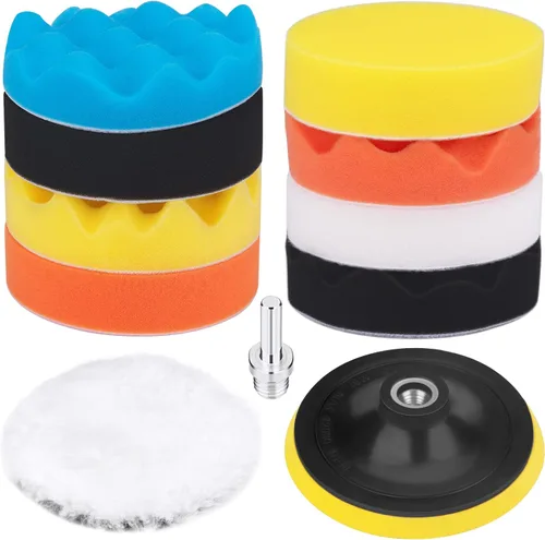 Vista 10 de Kit de almohadillas de pulido y pulido de 3 pulgadas, 11 almohadillas de pulido con adaptador de taladro, almohadilla pulidora de espuma para cera