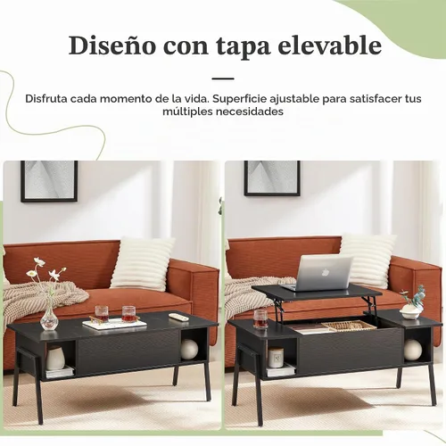 Vista 4 de VECELO Mesa auxiliar de madera con compartimento oculto y estante de almacenamiento para sala de estar/oficina, recepción, mesa elevada, color negro