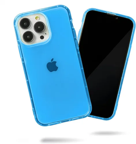 Vista 22 de SteepLab Neon Highlighter - Funda para iPhone 13, funda Grippy Jelly con bolsillos protectores de aire (azul celeste)