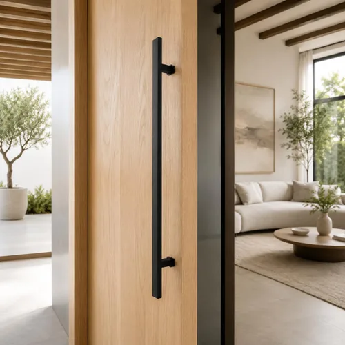 Vista 4 de Prima Decorative - Tirador de puerta de entrada, manija rectangular en forma de H de 60 pulgadas, acero inoxidable 304, color negro