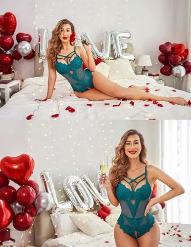 Vista 2 de Avidlove Body de lencería con arnés de encaje floral para mujer, camisón de una pieza