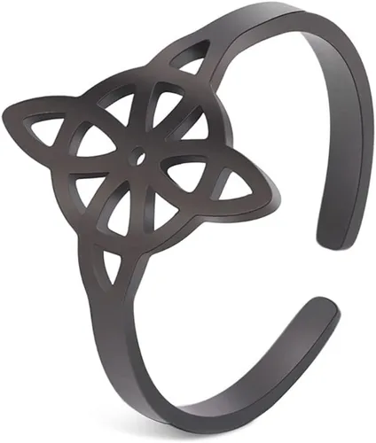 Vista 32 de UNIFT Anillo de nudo de bruja para mujer, de acero inoxidable, estilo geométrico, elegante, elegante, irlandés, nudo celta, ajustable, anillo