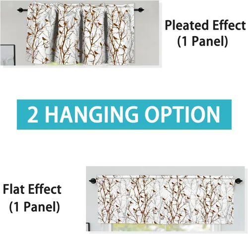 Vista 6 de Cenefas de cortina opacas para ventanas de cocina, ramas de árbol, estampado de pájaros, cenefas cortas para ventana de dormitorio, sala de estar