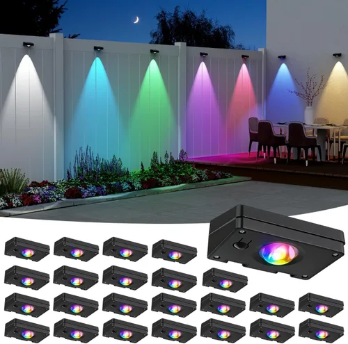 Vista 7 de Solar LED Wall Light, RGB Color Changing Spotlight - Waterproof Negro-RGB-12P