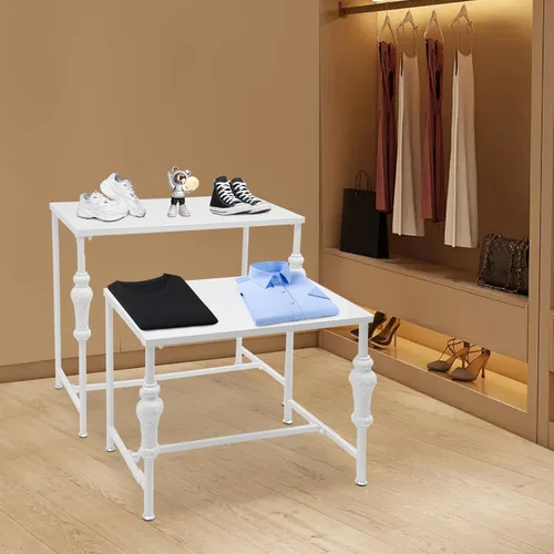 Vista 4 de Industrial Retail Display Tables, Set of 2 Standing Clothing Shoes Display Rack Adjustable Feet Boutique Display Table for Retail Store, Hotel