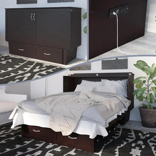 Vista 22 de AFI, Monroe - Cofre de cama matrimonial Murphy con colchón y cajón de 6 pulgadas, color espresso