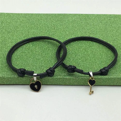 Vista 9 de MileHouse - Pulsera de moda para niñas y mujeres, 1 pieza de bisutería con cierre de llave, diseño de corazón, color negro