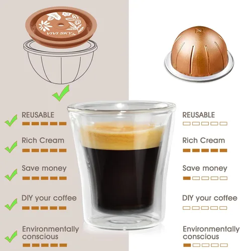 Vista 3 de VIVI SKY Tapas de cápsula de café reutilizables funcionan con cápsulas N*espresso Pods Vertuoline, tapas de silicona de grado alimenticio utilizadas