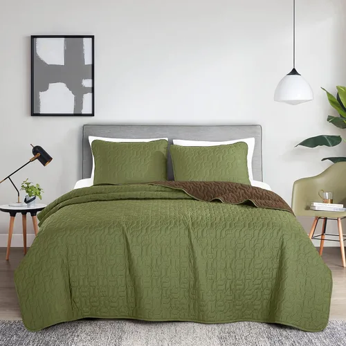 Vista 15 de ESCA Fawda - Juego de colcha acolchada reversible de 3 piezas con 2 fundas de almohada, tamaño King/Cal King
