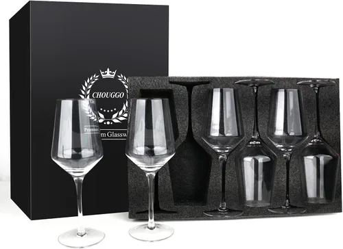 Vista 7 de Chouggo Juego de 6 copas de vino, cristal soplado a mano para vino tinto o blanco, 15 onzas, hechas a mano por artesanos, regalos para mujeres