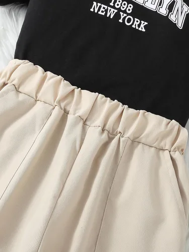 Vista 4 de WDIRARA Conjunto de 2 piezas para niña con camiseta de manga corta y pantalones cargo con bolsillo