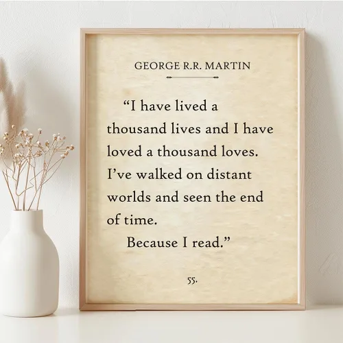 Vista 3 de Lone Star Art He vivido mil vidas – Cita de George R.R. Martin 11x14 Póster enmarcado, Arte literario para lectores, Impreso motivacional, Regalo