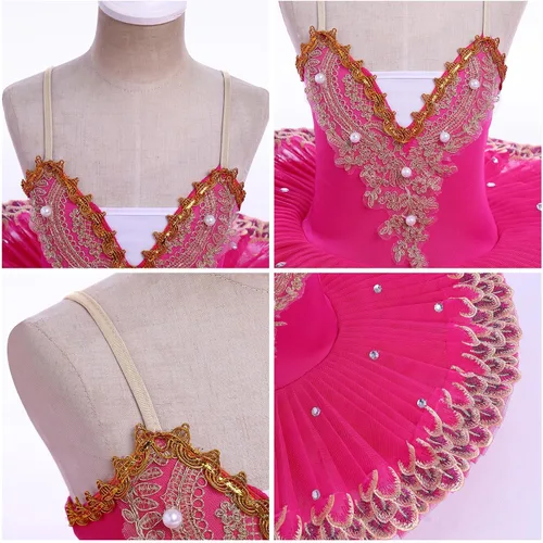 Vista 6 de AFAVOM Leotardos de ballet para niñas con tutú de platter profesional, falda de organdy dura cisne, lago pluma, ropa de baile
