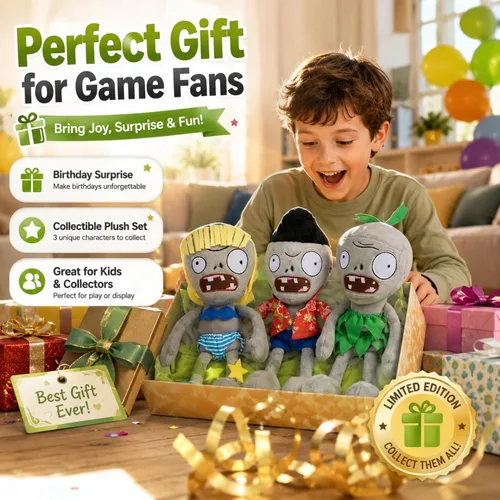 Vista 7 de Dyharnsty Juego de 3 bonitos juguetes de peluche de zombi, muñeca de peluche de PVZ para niños, grandes regalos para niños y fanáticos