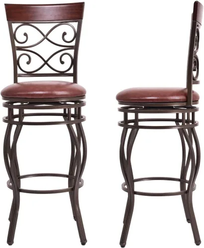 Vista 6 de Taburete de bar giratorio de 30 pulgadas de altura de asiento, taburetes de bar giratorios de 360 grados con asiento acolchado de cuero, sillas