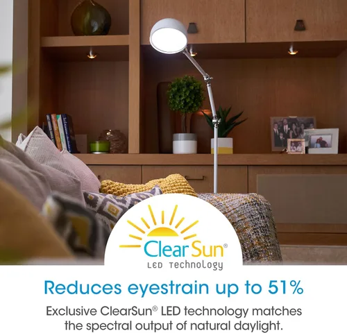 Vista 3 de OttLite Revive - Lámpara de pie LED con tecnología LED ClearSun, control sensible al tacto, 3 modos de brillo, reduce la fatiga ocular, ideal