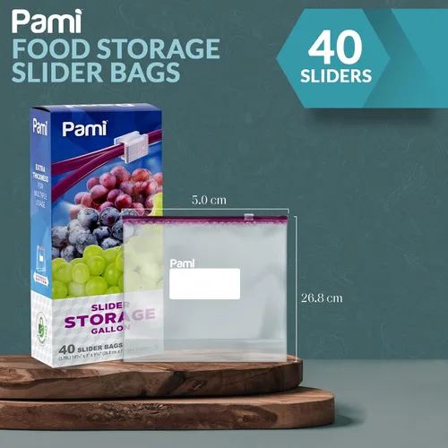 Vista 2 de PAMI Bolsas reutilizables para congelador deslizantes a prueba de fugas con parte inferior expandible y etiqueta para escribir, bolsas