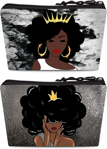 Vista 8 de Bolsa de maquillaje Melanin para mujer, bolsa de cosméticos impresa portátil, bolsa de aseo de viaje, bolsa organizadora de maquillaje para mujeres