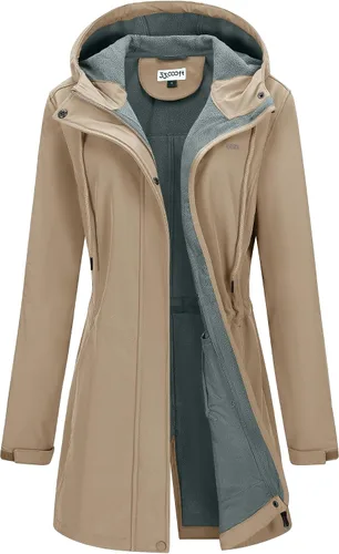 Vista 18 de 33,000ft Chaqueta larga Softshell para mujer con capucha, forro polar, resistente al viento, cálida, impermeable, rompevientos Negro