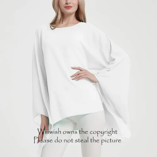 Vista 5 de Wiiiwish Poncho de gasa transparente para mujer, suelto, liso, largo, murciélago, caftán, túnica