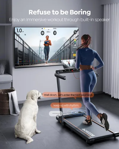 Vista 7 de Acezoe Foldable Walking Pad Treadmill with Handle Bar, Bluetooth Speaker Negro Amarillo