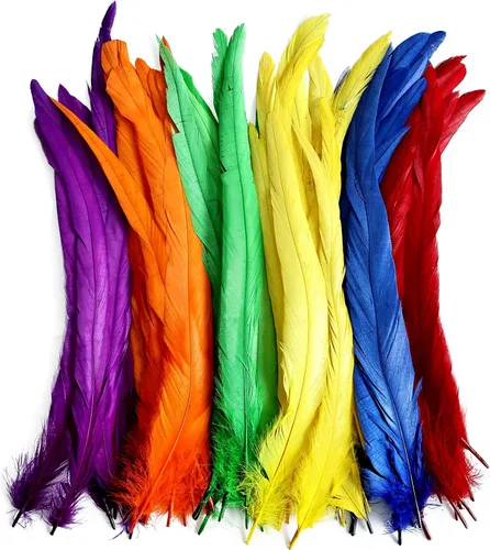 Vista 22 de THARAHT 50 Plumas de Cola de Gallo Naturales de 12-14 Pulgadas (30-35 cm) a Granel para Manualidades, Atadura de Moscas, Boda, Plumas para Fiestas