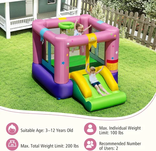 Vista 4 de BOUNTECH Casa inflable de rebote para niños de 3 a 12 años para interiores y exteriores con soplador de 480 W, área de salto, tobogán, juego