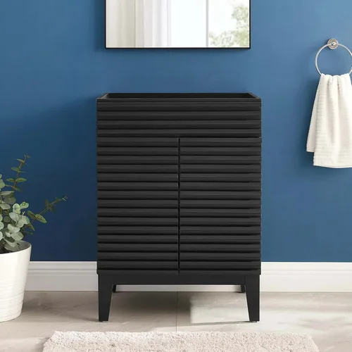 Vista 2 de Modway Gabinete de tocador de baño Render en negro - Lavabo no incluido