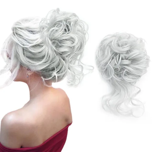 Vista 33 de KETHBE Moño desordenado, extensión de moños de pelo despeinado, banda elástica para el cabello, moño rizado para mujeres (negro)