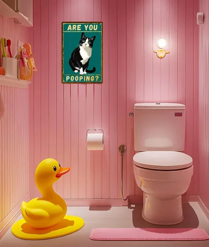 Vista 5 de Divertido arte de pared para baño, letrero de gato con texto en inglés "Are You Pooping", letreros metálicos vintage para baño, casa o apartamento