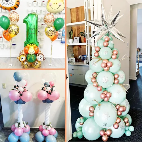 Vista 4 de Juego de 4 soportes de columna para globos, soporte de arco de globos ajustable de 9 pies para piso, kit de torre de globos con base para baby