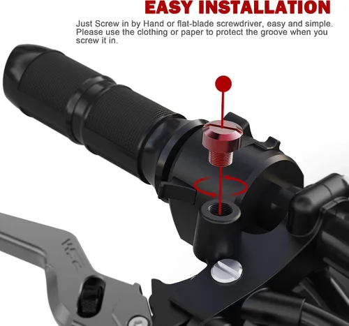 Vista 5 de MZS Tapones para agujeros para espejos de motocicleta, tapas universales CNC, color rojo, 4 piezas, M10 x 1.25 en sentido horario, compatible