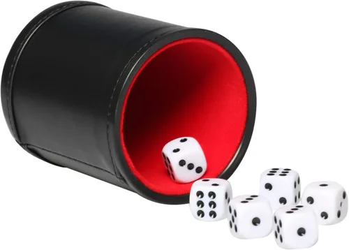 Vista 4 de Juego de dados de cuero sintético, coctelera de dados de fieltro para Yahtzee/Farkle/Bar Party Dados, incluye dados de punto de 0.630 in