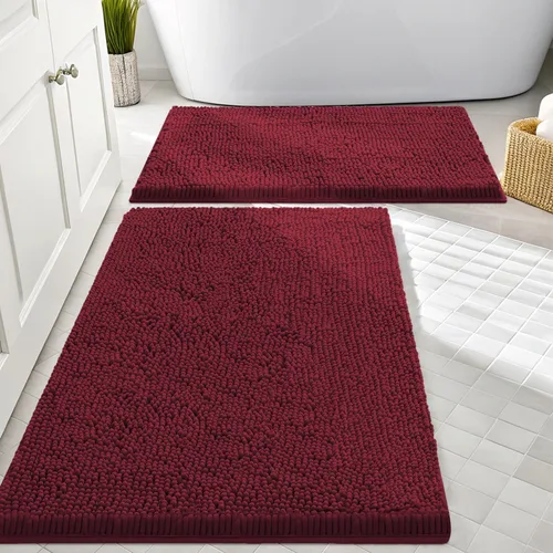 Vista 12 de Juego de alfombras de baño Smiry de 2 piezas, suave alfombra absorbente de chenilla y juego de alfombra en forma de U para inodoro, alfombra de baño