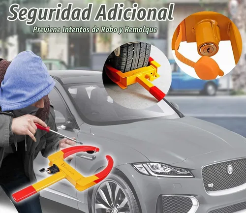 Vista 3 de Zento Deals cepo de seguridad para neumáticos, seguro de ruedas, antirrobo, resistente de excelente calidad Amarillo