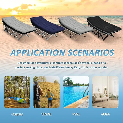 Vista 7 de HABUTWAY Catre de campamento, catre portátil para adultos, catre para dormir de 28 pulgadas de ancho, carga máxima de 600 libras con colchón grueso