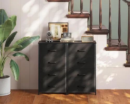 Vista 7 de AODK - Cómoda para dormitorio con 4 cajones de almacenamiento, cómoda pequeña de tela con marco de acero resistente, color negro Cómoda de tela