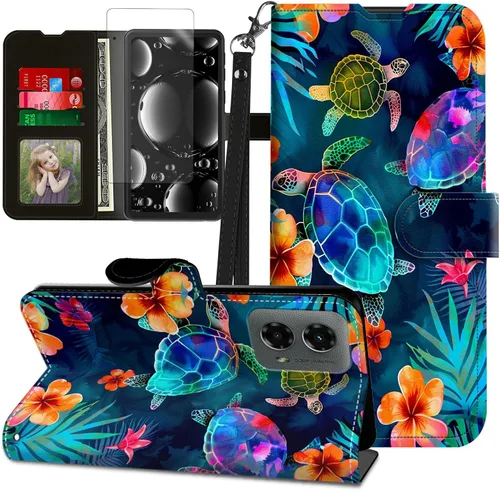 Vista 113 de Funda para Motorola Edge 2022 con protector de pantalla, soporte y tarjetero y correa para la muñeca, funda magnética para Moto Edge 2022 5G UW Lobo