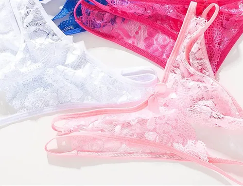 Vista 2 de Justgoo Ropa interior sexy de algodón para mujer, tangas de encaje, de tiro bajo, paquete de 5