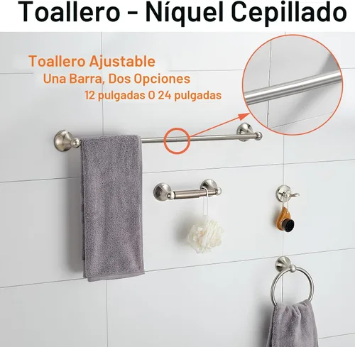 Vista 2 de BGL Juego de accesorios de baño, barra de toalla extensible ajustable de níquel cepillado, juego de 4 piezas de accesorios de baño montado en la 4